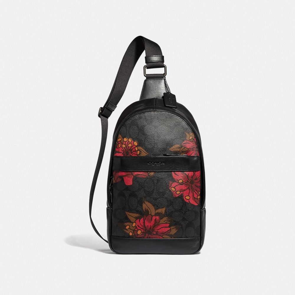 COACH F24726 - CHARLES PACK IN SIGNATURE WITH HAWAIIAN LILY PRINT RED LOGO MULTI/BLACK ANTIQUE NICKEL