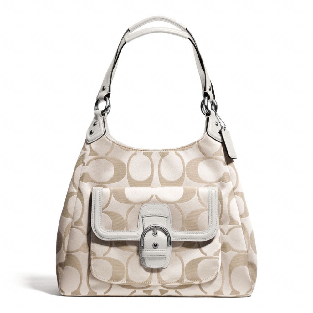 COACH F24742 Campbell Signature Hobo SILVER/LIGHT KHAKI/IVORY