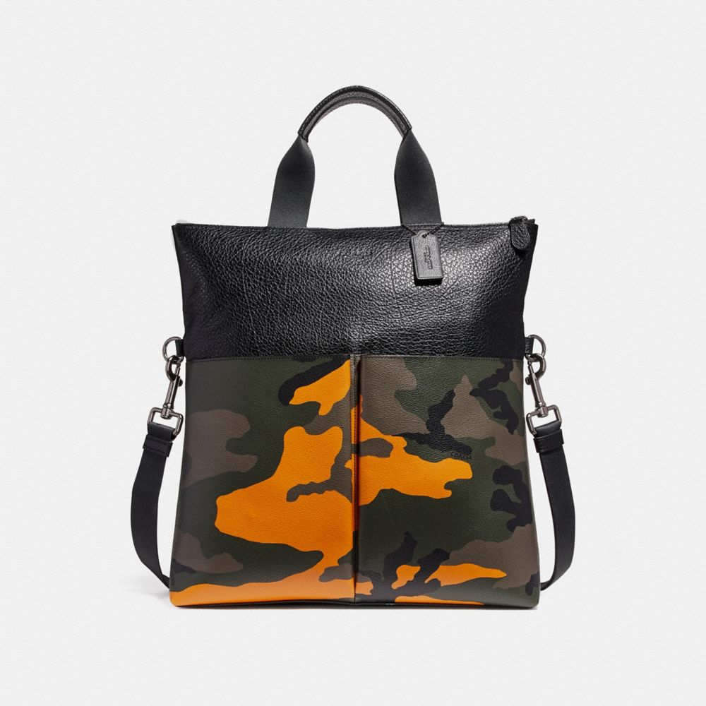 COACH CHARLES FOLDOVER TOTE WITH CAMO PRINT - TANGERINE MULTI/BLACK ANTIQUE NICKEL - f24765