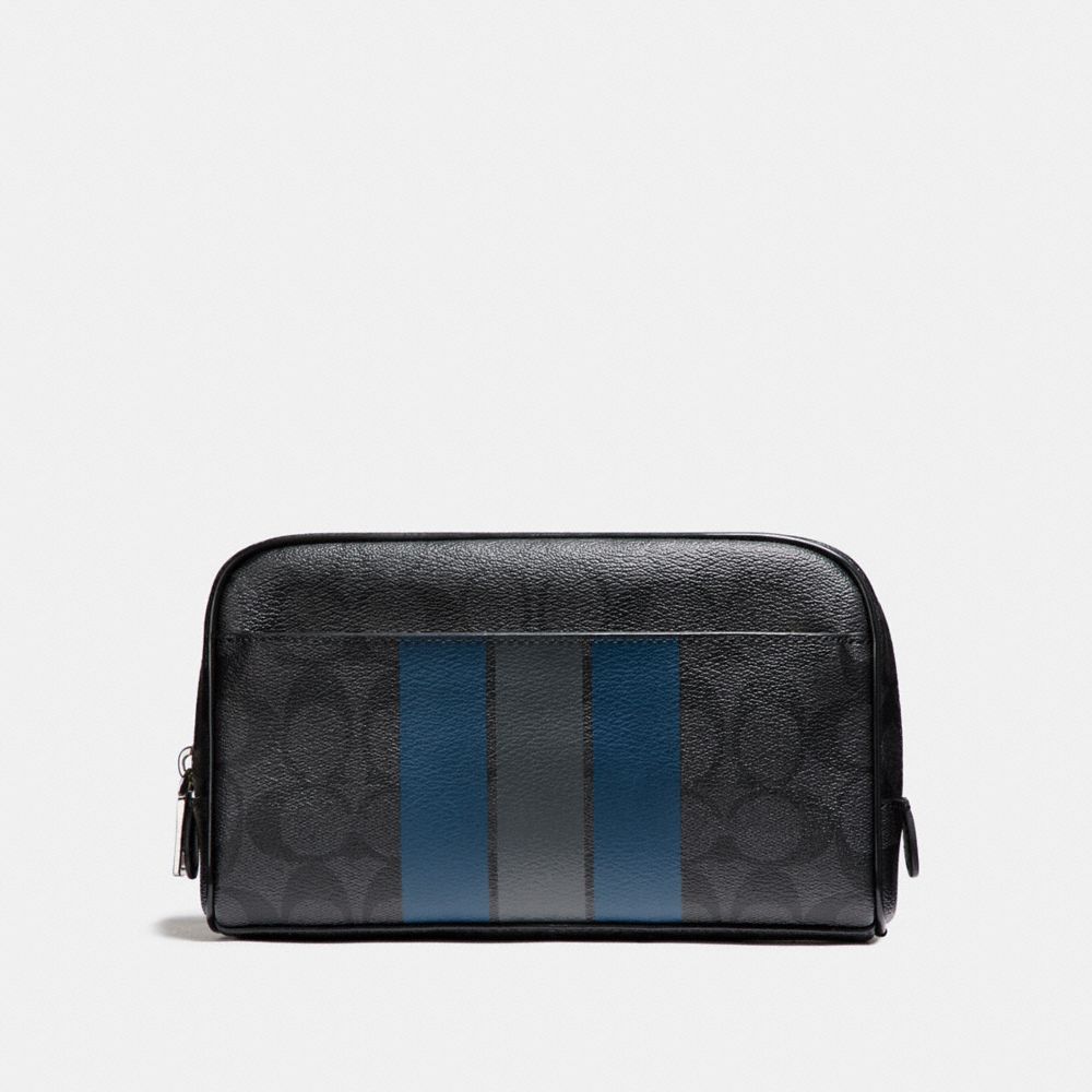 COACH OVERNIGHT TRAVEL KIT WITH VARSITY STRIPE - BLACK/DENIM/GRAPHITE - F24768