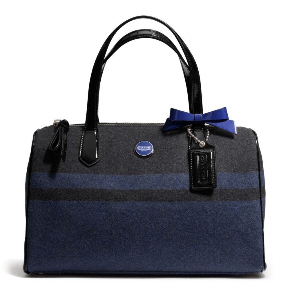 SIGNATURE STRIPE WOOL STRIPE SATCHEL - SILVER/CHARCOAL/COBALT - COACH F24784