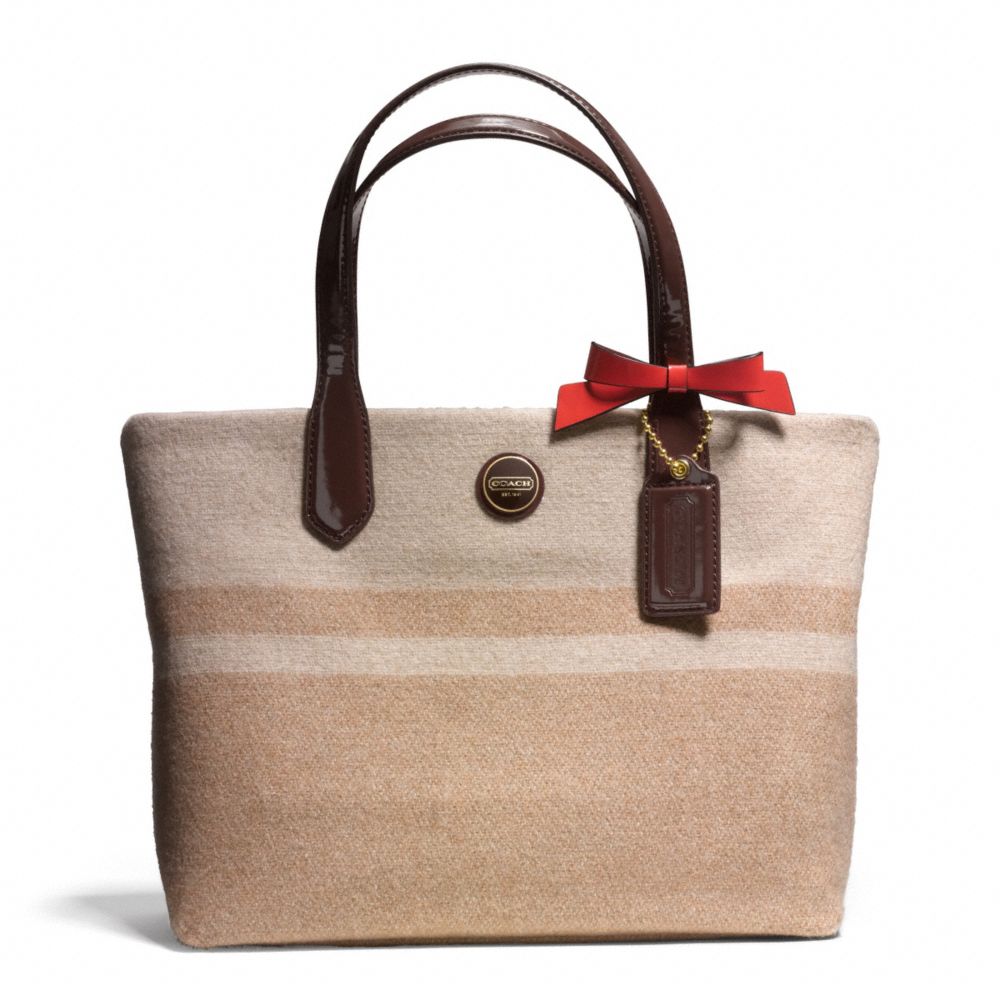 COACH SIGNATURE STRIPE WOOL STRIPE LUNCH TOTE - BRASS/CAMEL/MAHOGANY - F24786