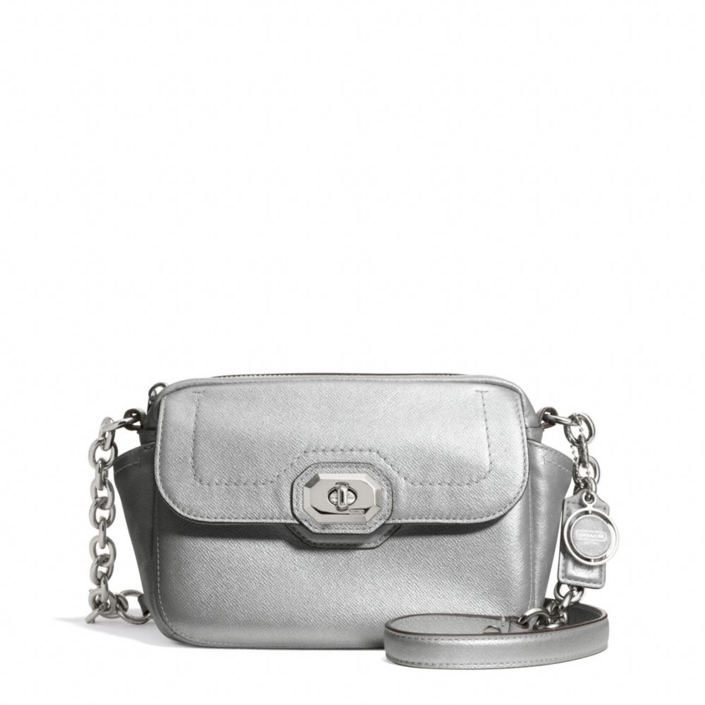 COACH f24843 CAMPBELL TURNLOCK LEATHER CAMERA BAG SILVER/PLATINUM