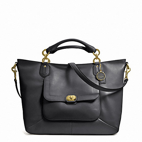 CAMPBELL TURNLOCK LEATHER IZZY FASHION SATCHEL - COACH F24845 - BRASS/BLACK