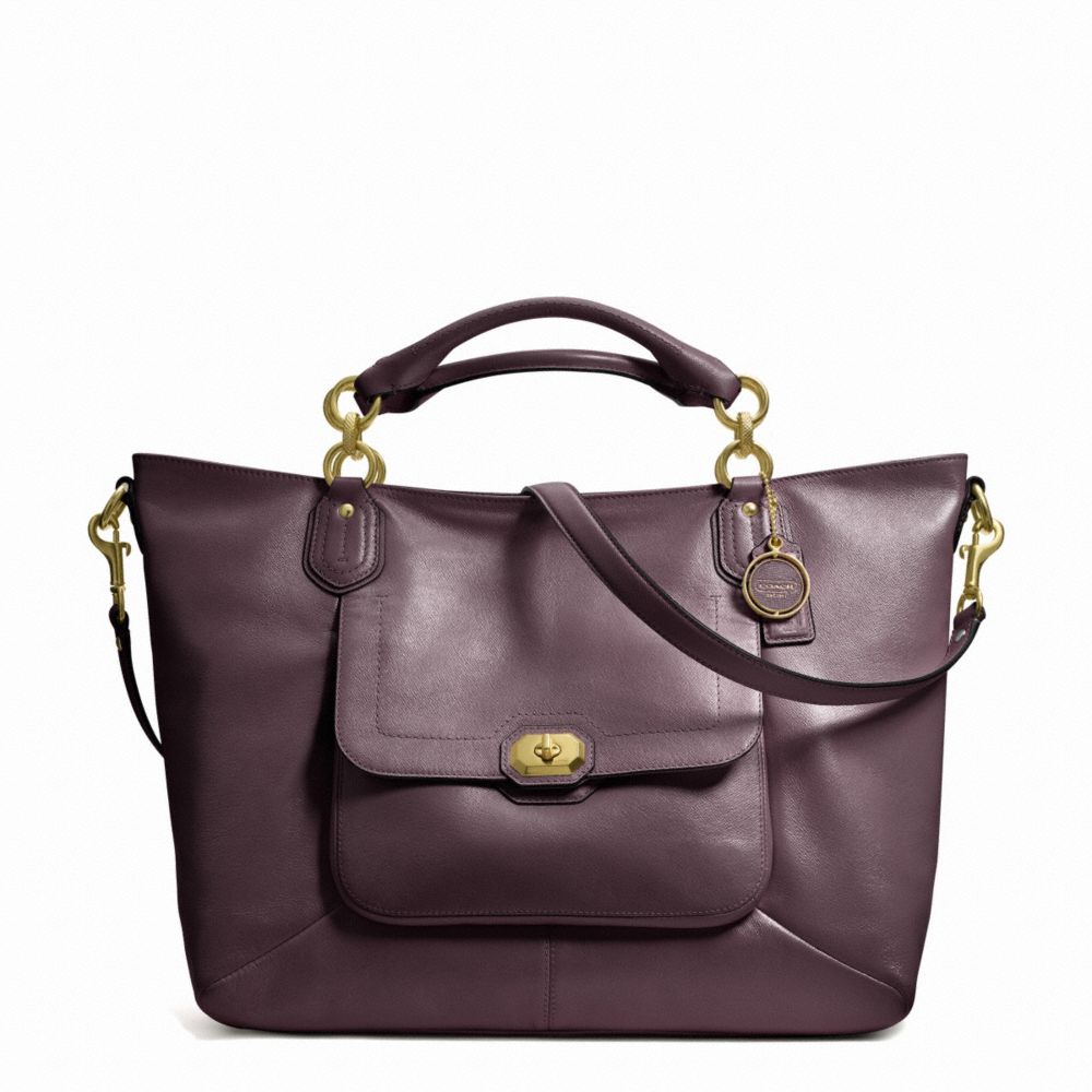 CAMPBELL TURNLOCK LEATHER IZZY FASHION SATCHEL - f24845 - BRASS/PLUM