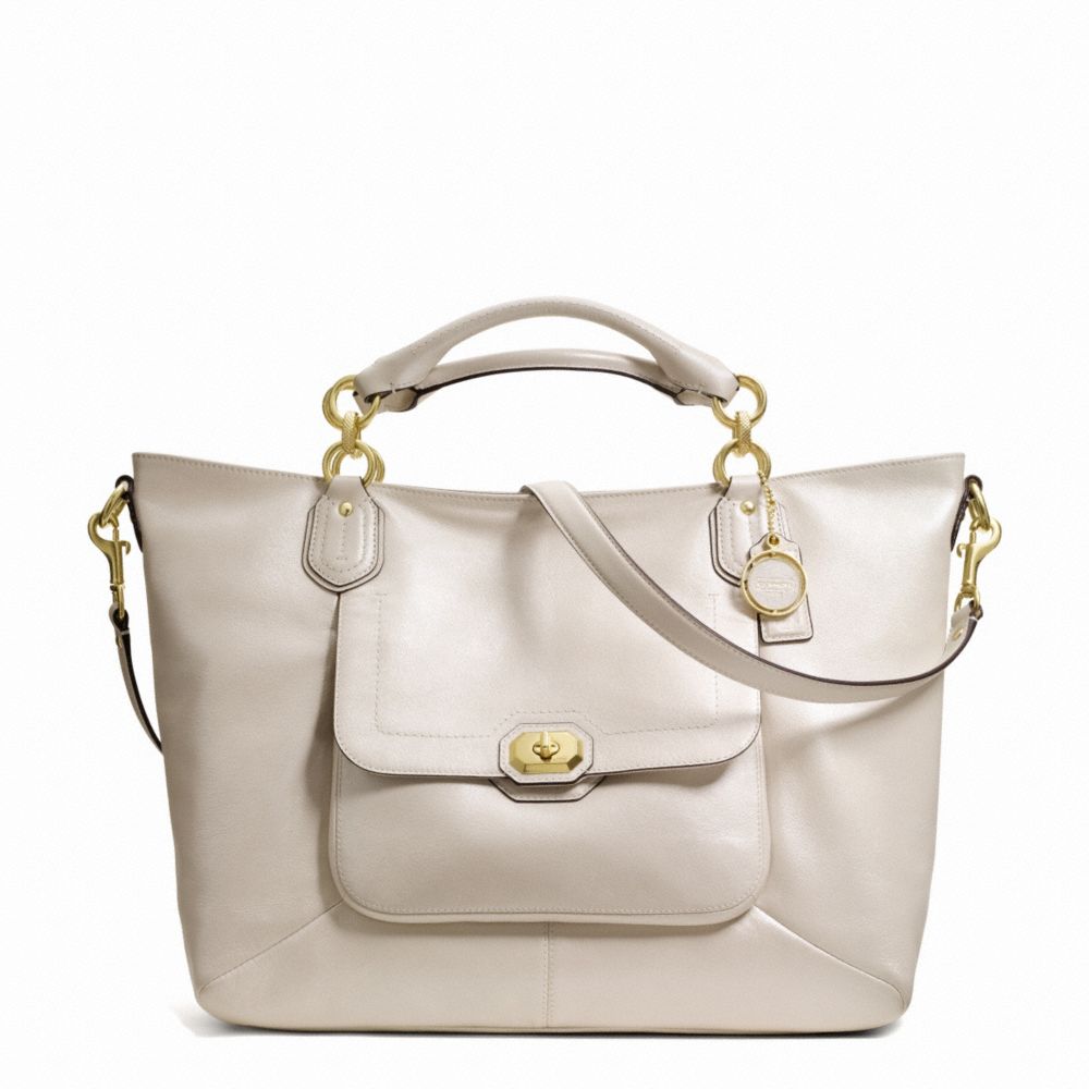 COACH F24845 Campbell Turnlock Leather Izzy Fashion Satchel BRASS/PEARL