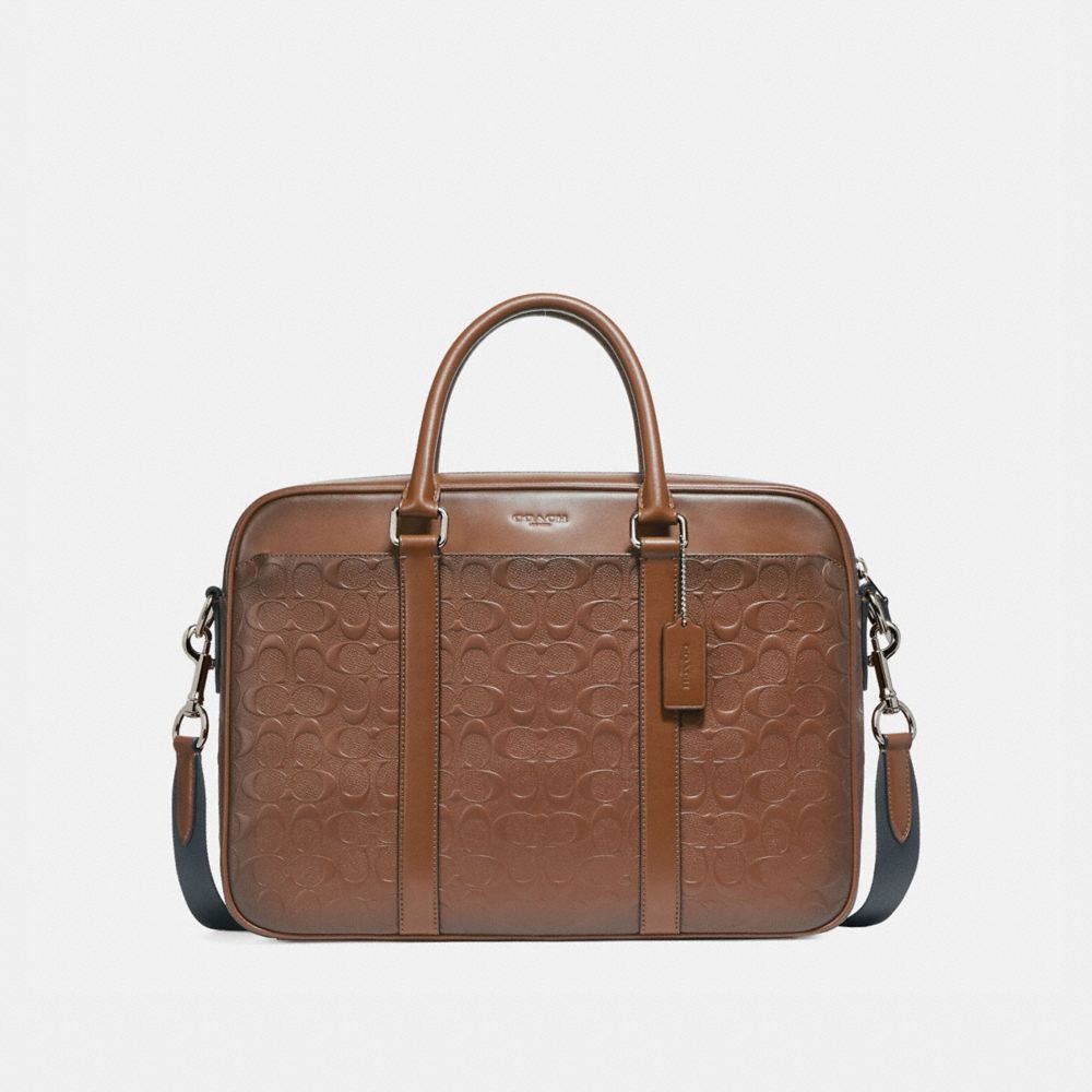 COACH PERRY SLIM BRIEF IN SIGNATURE LEATHER - SADDLE/NICKEL - F24860