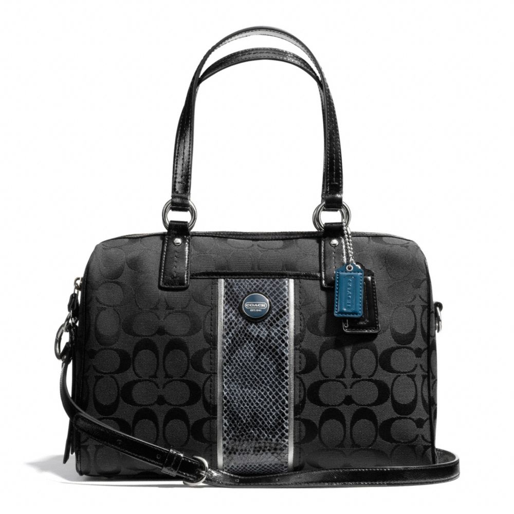 COACH SIGNATURE STRIPE PYTHON STRIPE SATCHEL - SILVER/BLACK GREY/BLACK - F24884