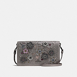 FOLDOVER CROSSBODY CLUTCH WITH METAL TEA ROSE TOOLING - COACH f24958 - DARK GUNMETAL/HEATHER GREY