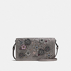 COACH F24958 Foldover Crossbody Clutch With Metal Tea Rose Tooling DARK GUNMETAL/HEATHER GREY