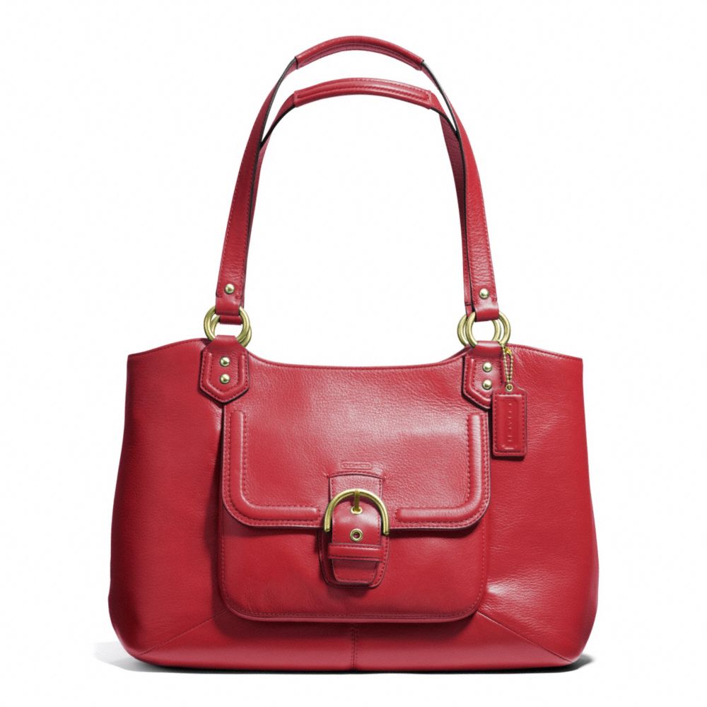 COACH f24961 CAMPBELL LEATHER BELLE CARRYALL BRASS/CORAL RED