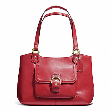 COACH f24961 CAMPBELL LEATHER BELLE CARRYALL BRASS/CORAL RED