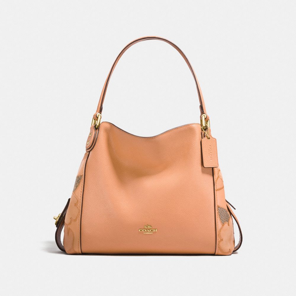 COACH EDIE SHOULDER BAG 31 WITH PATCHWORK TEA ROSE AND SNAKESKIN DETAIL - APRICOT/LIGHT GOLD - F24966