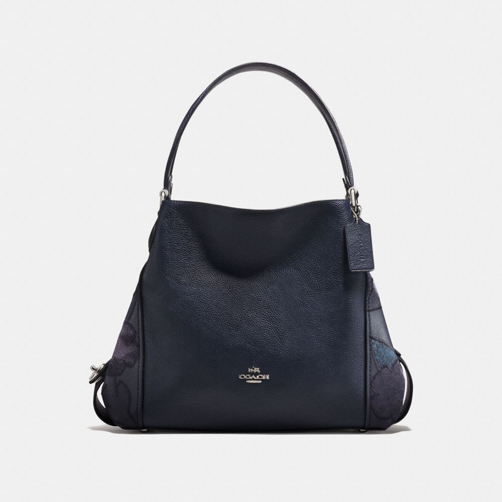 EDIE SHOULDER BAG 31 WITH PATCHWORK TEA ROSE AND SNAKESKIN DETAIL - COACH f24966 - SILVER/NAVY