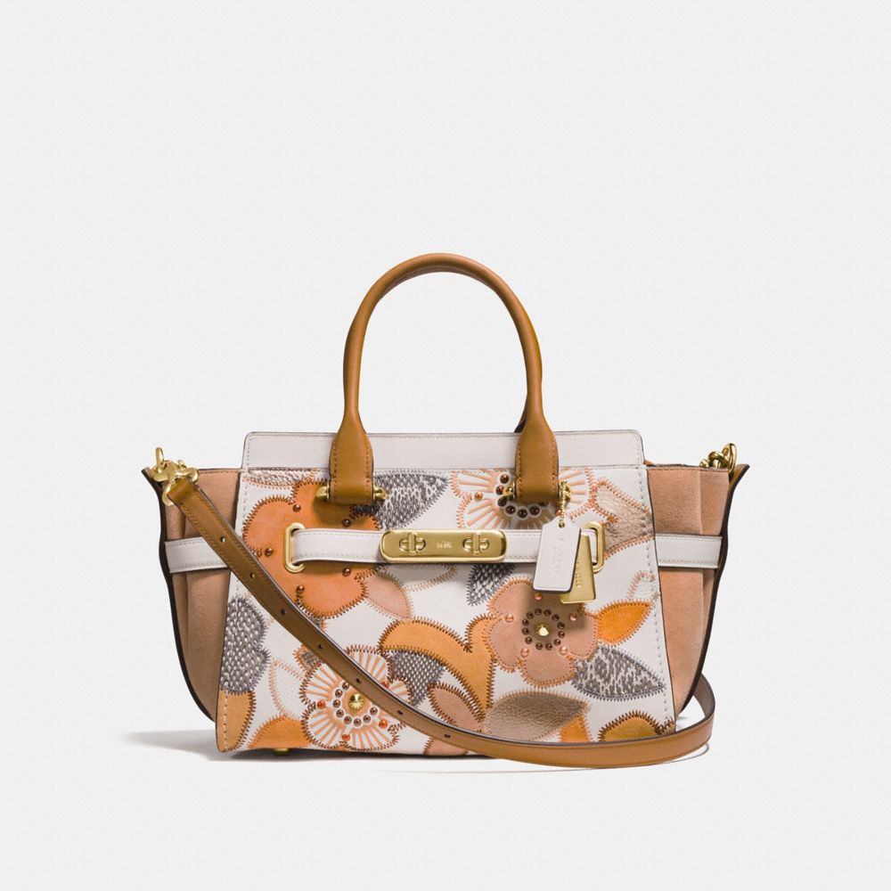COACH COACH SWAGGER 27 WITH PATCHWORK TEA ROSE AND SNAKESKIN DETAIL - CHALK MULTI/LIGHT GOLD - F24969