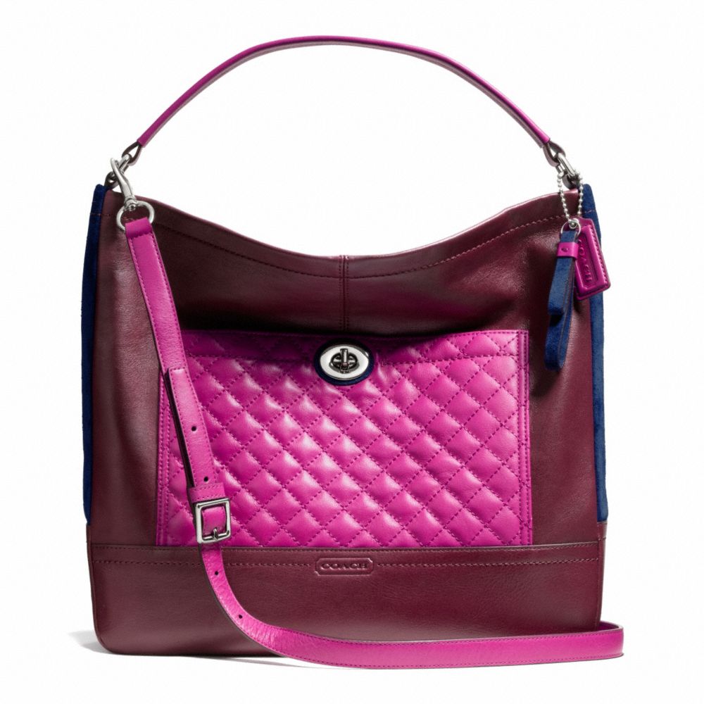 COACH F24981 Park Quilted Colorblock Hobo SILVER/BURGUNDY MULTI