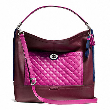 COACH PARK QUILTED COLORBLOCK HOBO - SILVER/BURGUNDY MULTI - f24981