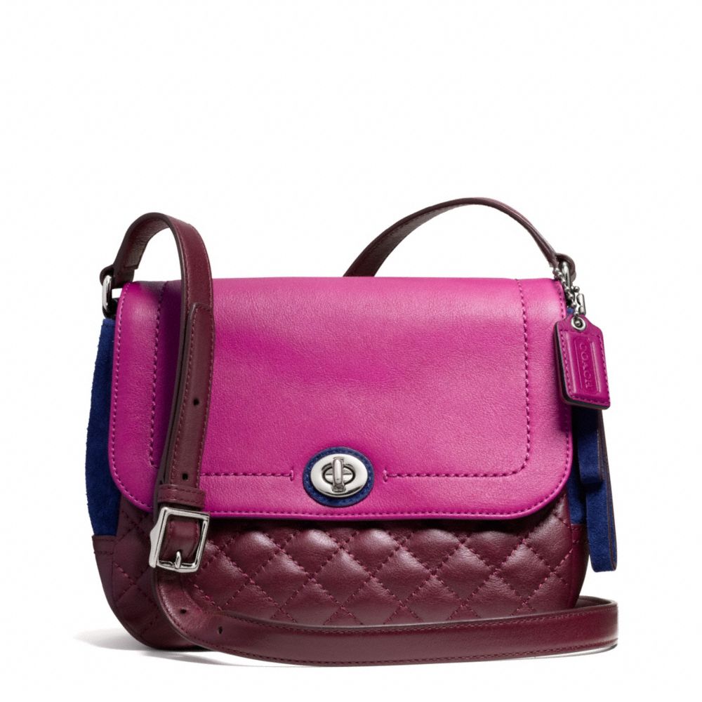 COACH F24982 PARK QUILTED COLORBLOCK VIOLET CROSSBODY SILVER/BURGUNDY-MULTI