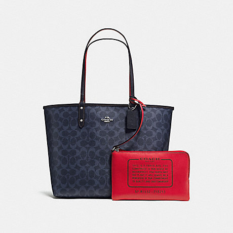 REVERSIBLE CITY TOTE IN SIGNATURE CANVAS - COACH F25018 - SILVER/DENIM