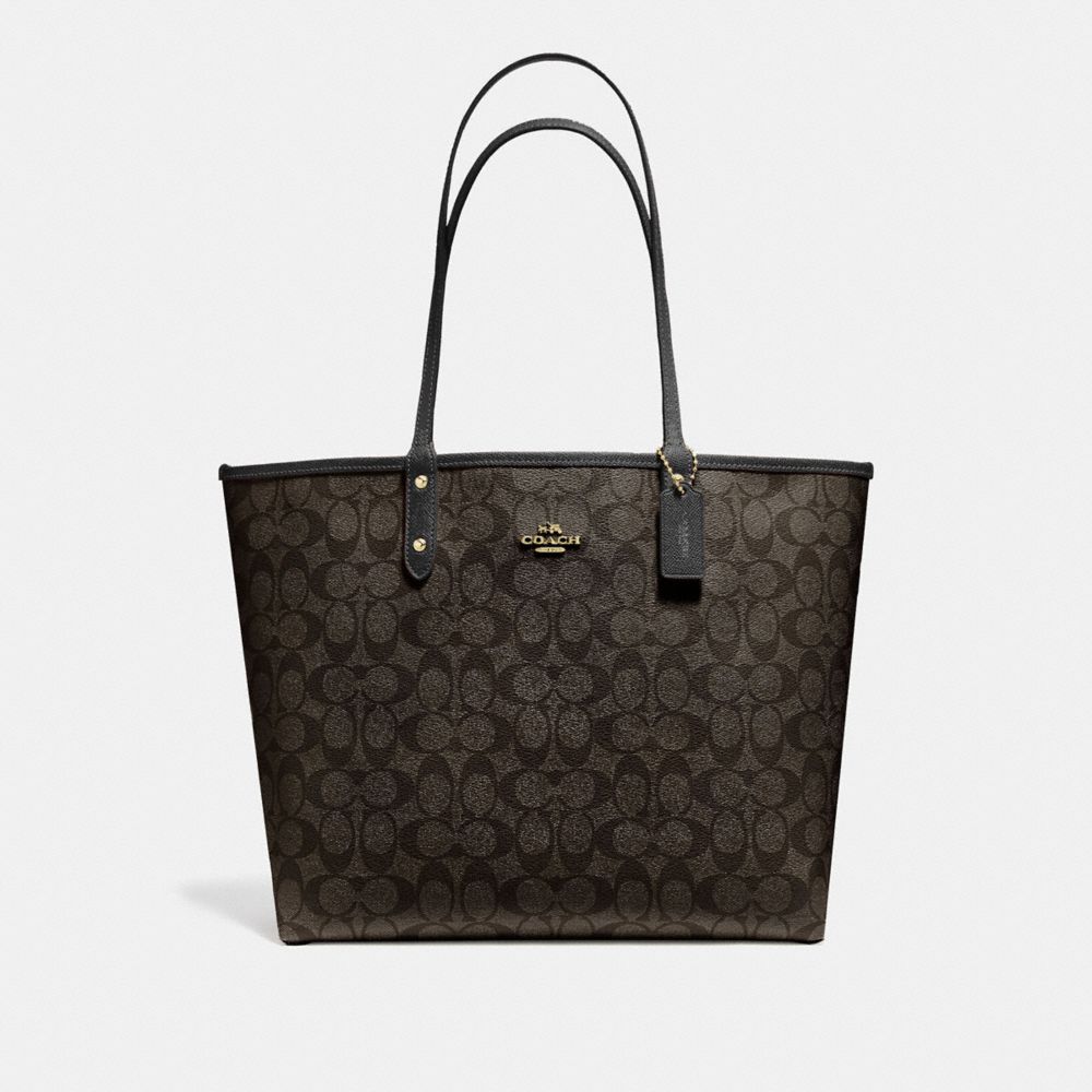 REVERSIBLE CITY TOTE IN SIGNATURE CANVAS - BROWN/BLACK/LIGHT GOLD - COACH F25033