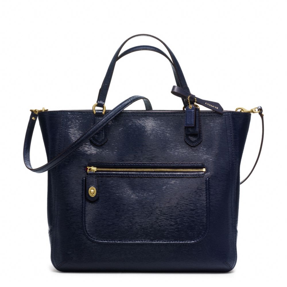 POPPY TEXTURED PATENT SMALL BLAIRE TOTE - BRASS/NAVY - COACH F25042