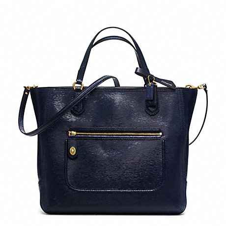 COACH POPPY TEXTURED PATENT SMALL BLAIRE TOTE - BRASS/NAVY - f25042