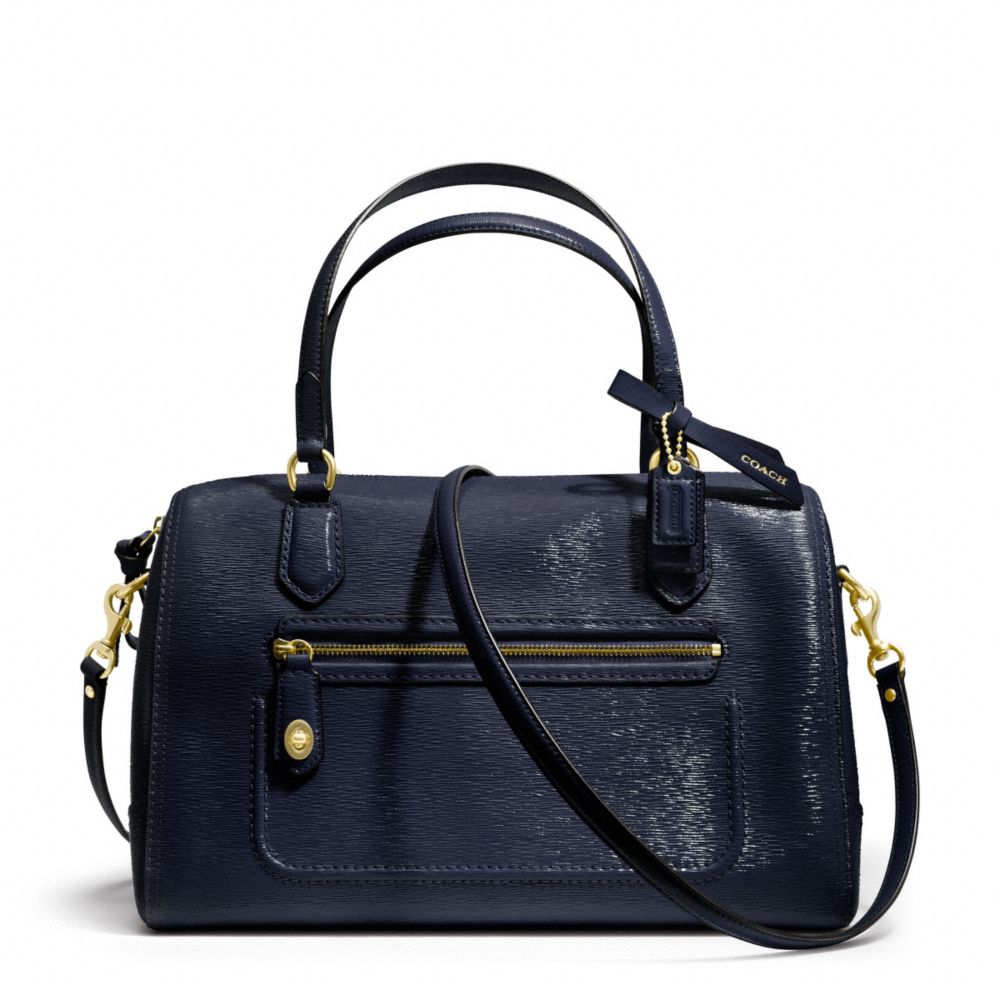 COACH POPPY TEXTURED PATENT LEATHER EAST/WEST SATCHEL - BRASS/NAVY - f25062