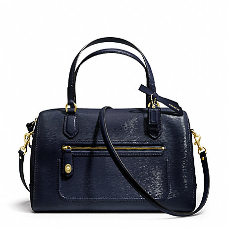 COACH F25062 POPPY TEXTURED PATENT LEATHER EAST/WEST SATCHEL BRASS/NAVY
