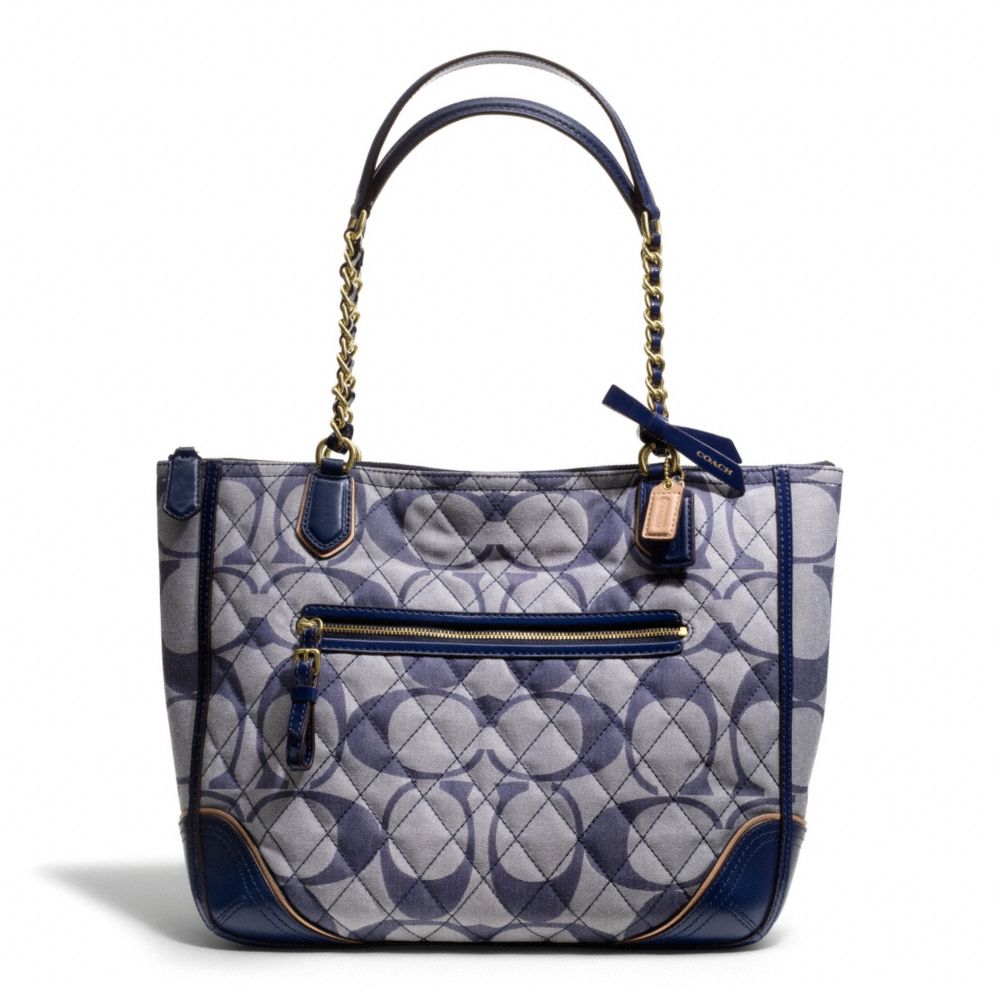 POPPY QUILTED SIGNATURE C DENIM SMALL CHAIN TOTE - f25063 - F25063BDENV