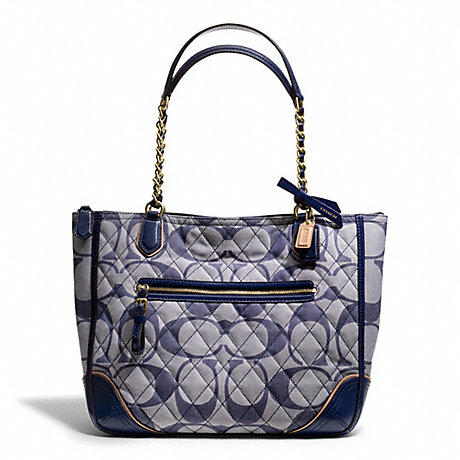 COACH f25063 POPPY QUILTED SIGNATURE C DENIM SMALL CHAIN TOTE 