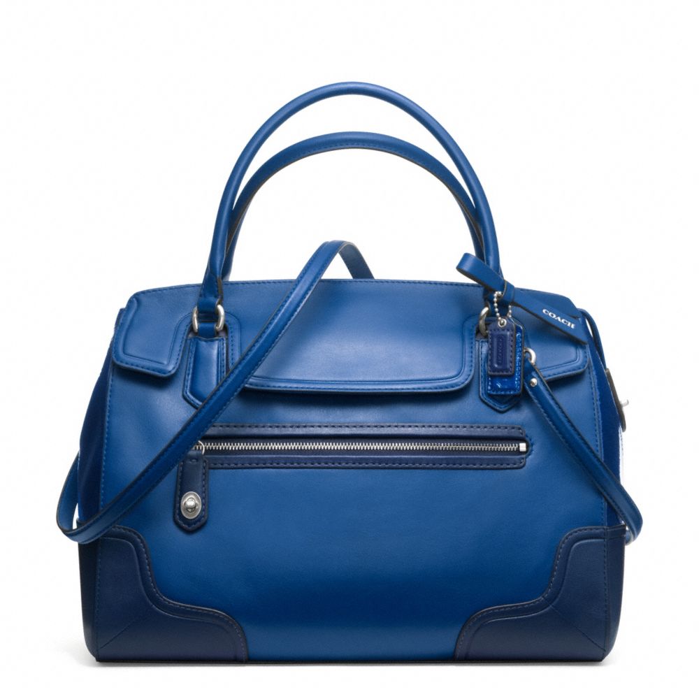 POPPY COLORBLOCK LEATHER FLAP SATCHEL - f25073 - SILVER/VICTORIAN BLUE