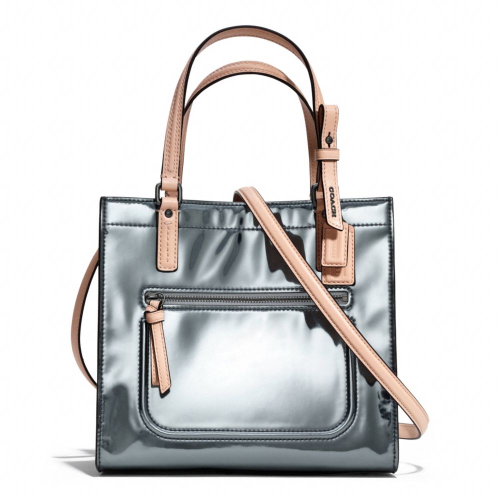 COACH POPPY MIRROR METALLIC MINI BOX TOTE - PEWTER/PEWTER - F25076