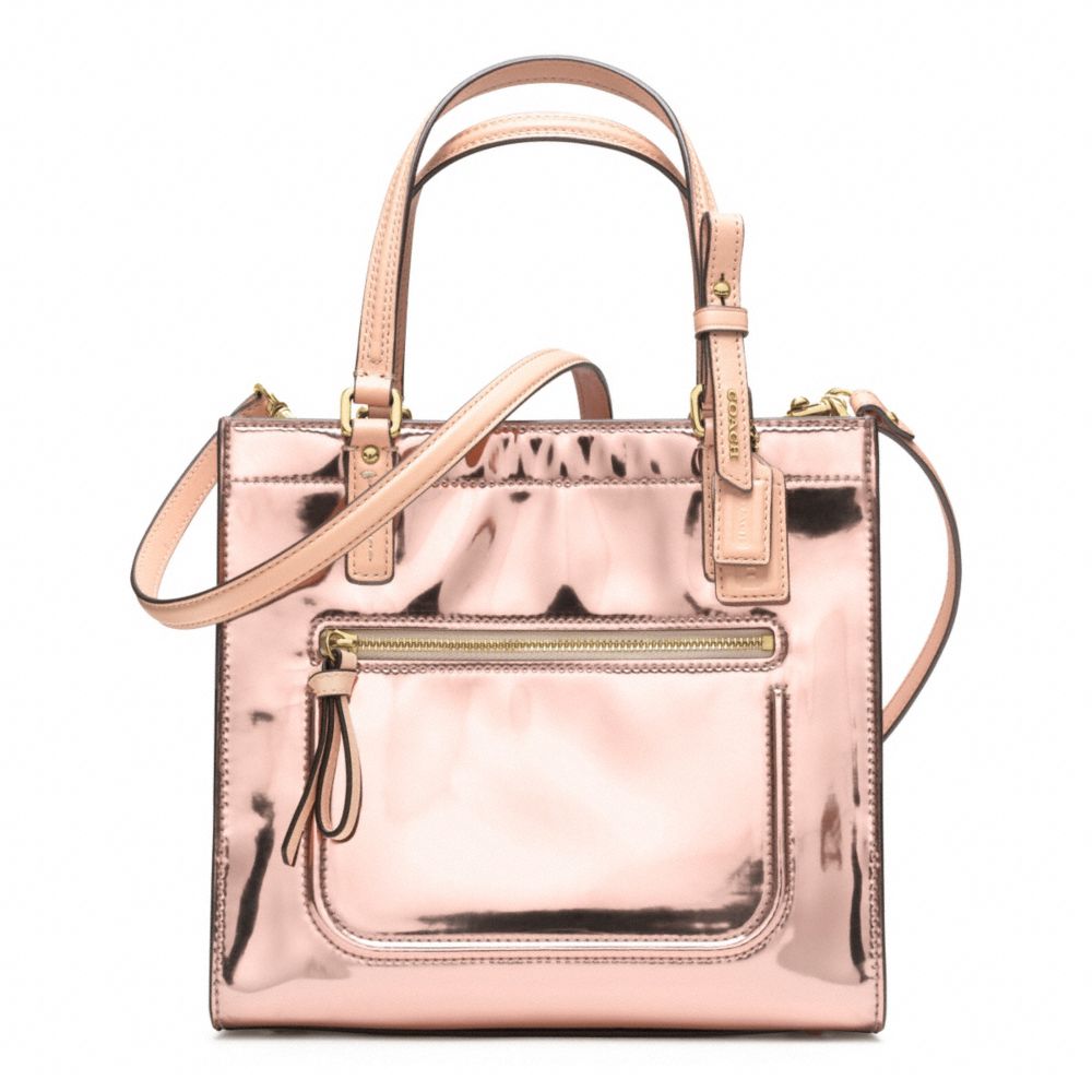 COACH POPPY MIRROR METALLIC MINI BOX TOTE - LIGHT GOLD/ROSE GOLD - F25076