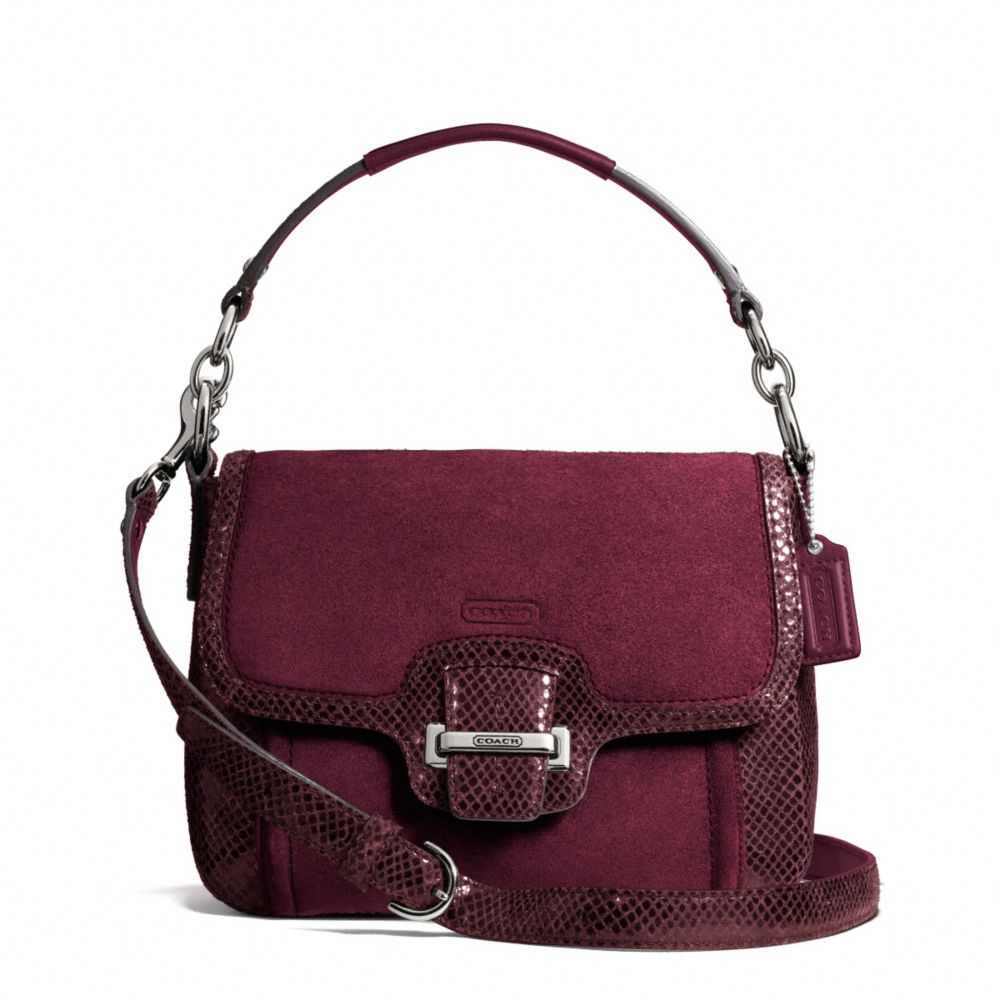 COACH F25147 - TAYLOR SUEDE FLAP CROSSBODY SILVER/BORDEAUX