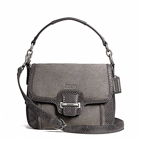 COACH TAYLOR SUEDE FLAP CROSSBODY - SILVER/GRAPHITE - f25147