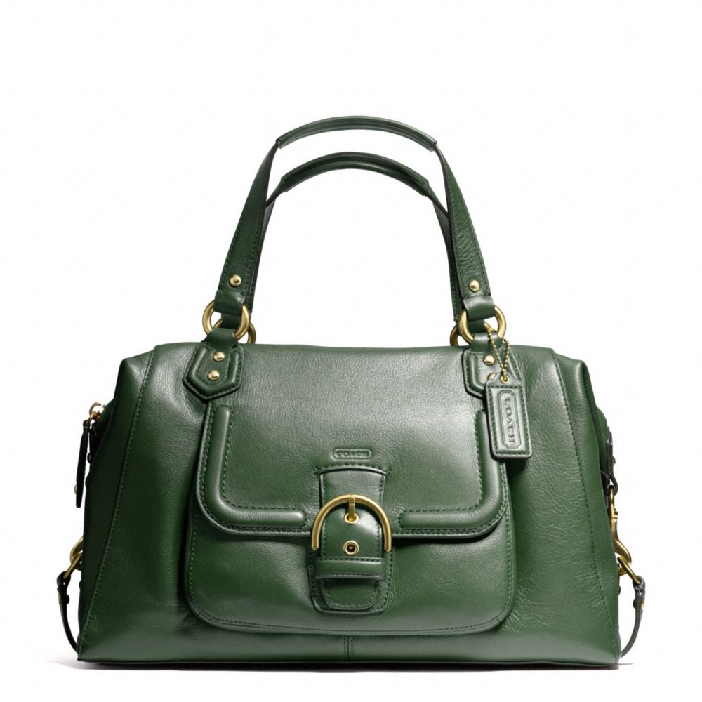 CAMPBELL LEATHER LARGE SATCHEL - f25151 - BRASS/RACING GREEN