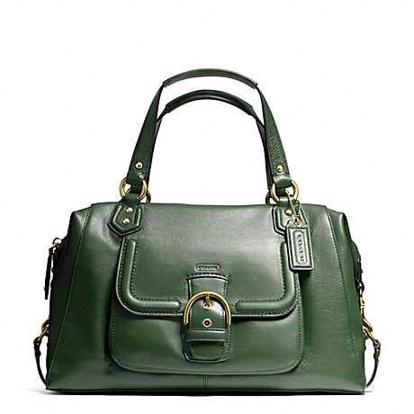 COACH f25151 CAMPBELL LEATHER LARGE SATCHEL BRASS/RACING GREEN
