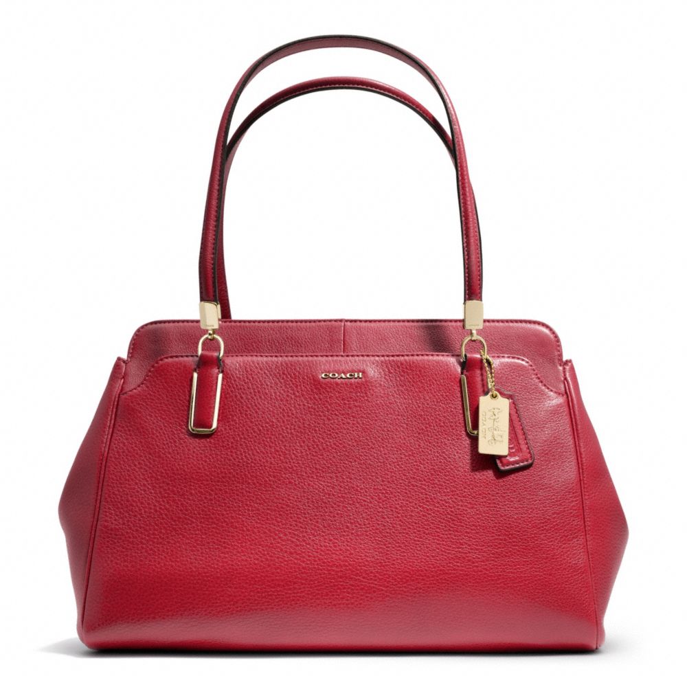 COACH F25161 Madison Leather Kimberly Carryall LIGHT GOLD/SCARLET