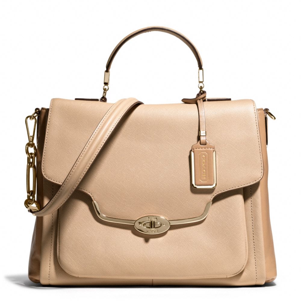 COACH F25167 - MADISON SPECTATOR SAFFIANO SADIE FLAP SATCHEL LIGHT GOLD/CAMEL MULTICOLOR