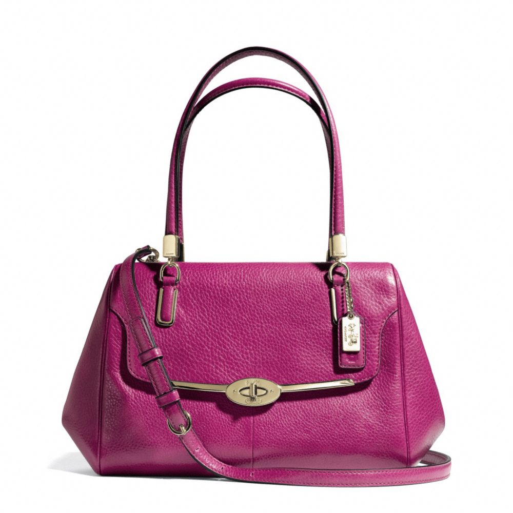 MADISON SMALL LEATHER MADELINE EAST/WEST SATCHEL - f25169 - LIGHT GOLD/CRANBERRY