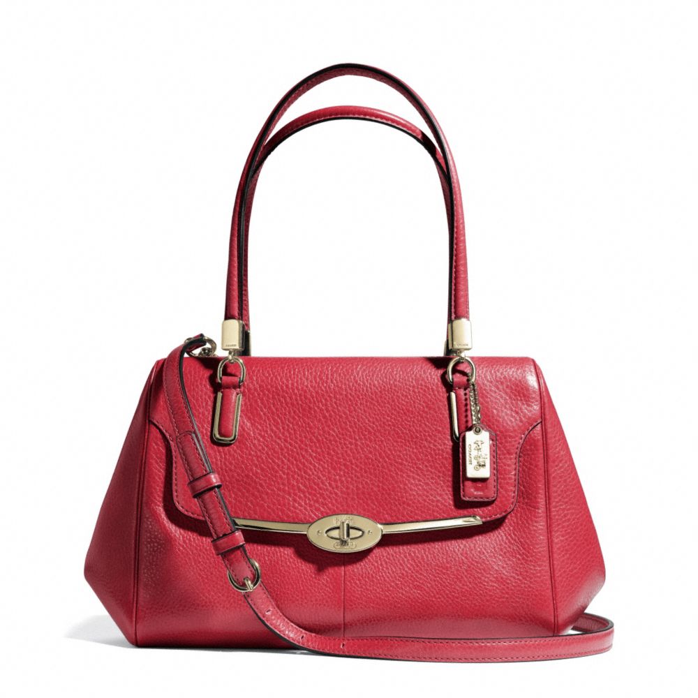 MADISON SMALL LEATHER MADELINE EAST/WEST SATCHEL - f25169 - LIGHT GOLD/SCARLET