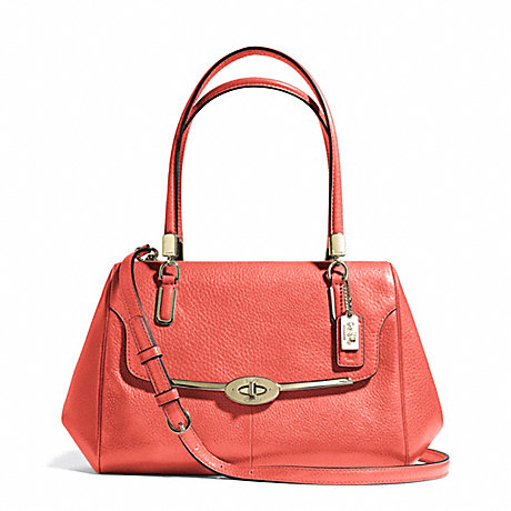 MADISON SMALL MADELINE EAST/WEST SATCHEL IN LEATHER - COACH F25169 - LIGHT GOLD/VERMILLIGHT GOLDON