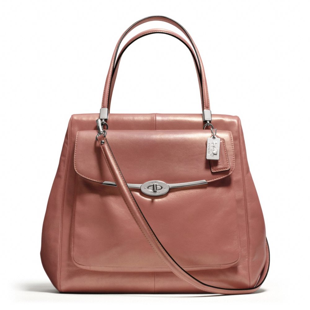 COACH F25175 MADISON METALLIC LEATHER NORTH/SOUTH SATCHEL SILVER/ROSE-GOLD