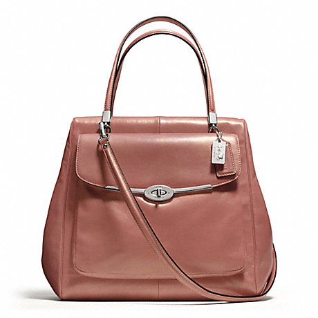 COACH f25175 MADISON METALLIC LEATHER NORTH/SOUTH SATCHEL SILVER/ROSE GOLD