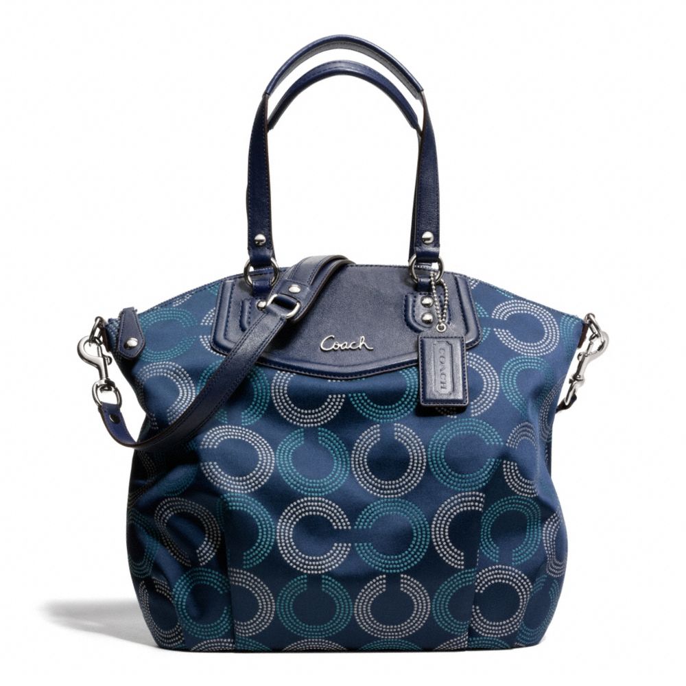 ASHLEY DOTTED OP ART NORTH/SOUTH SATCHEL - f25183 - SILVER/NAVY/DEEP INK