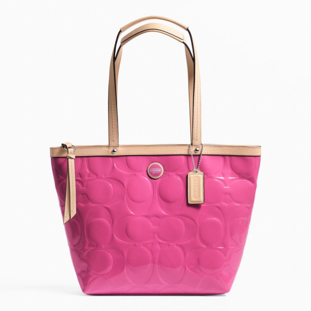 SIGNATURE STRIPE EMBOSSED PATENT TOTE COACH F25187