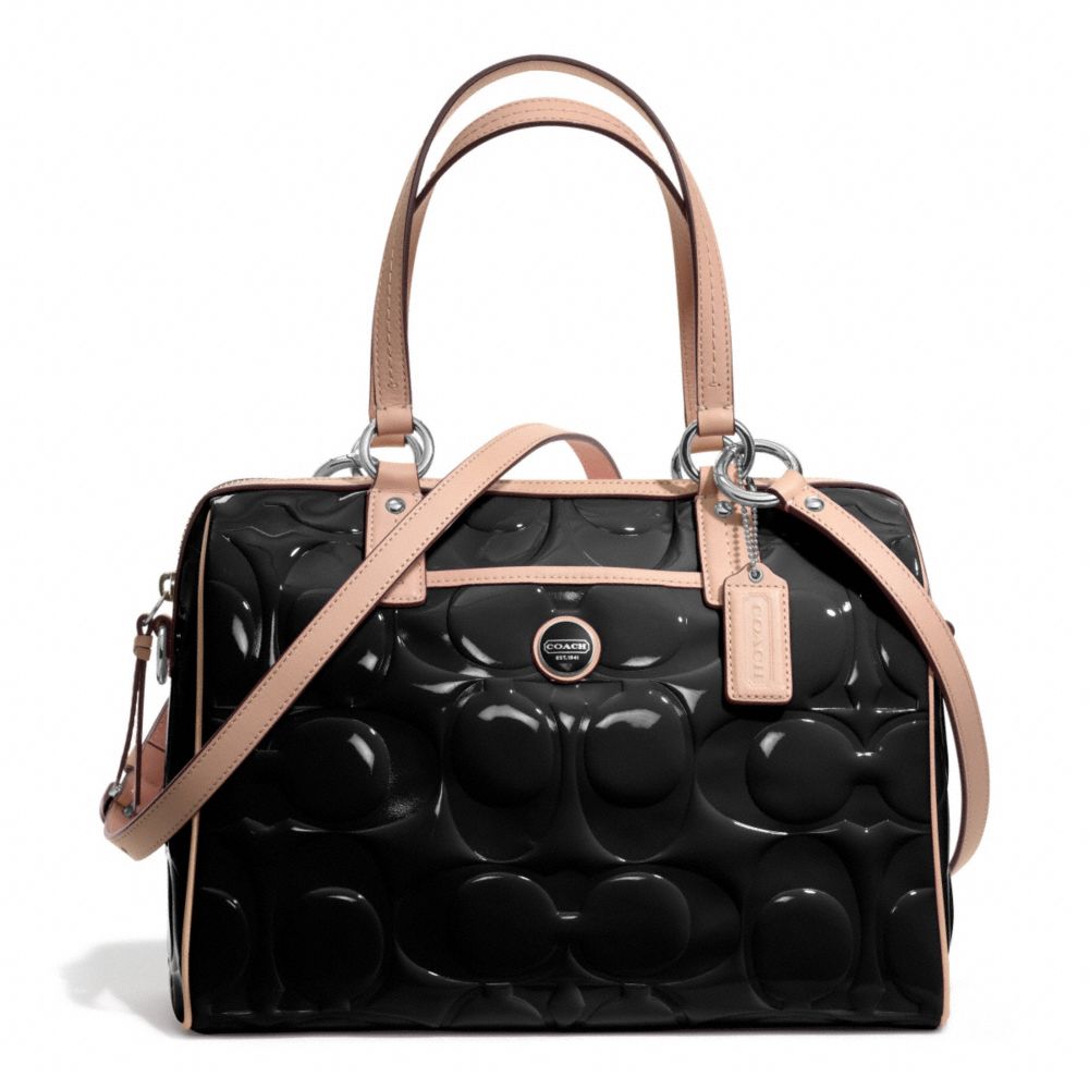 COACH F25189 Signature Stripe Embossed Patent Satchel 