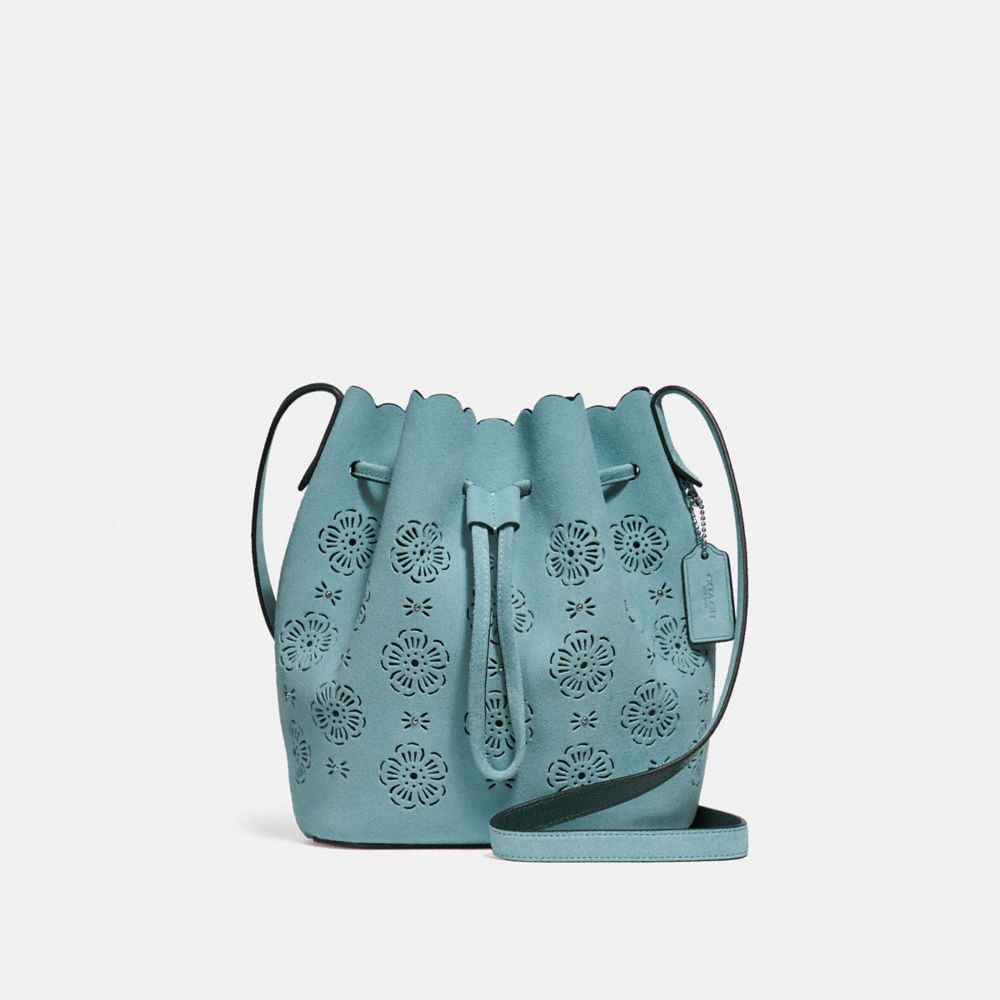 COACH BUCKET BAG 18 WITH CUT OUT TEA ROSE - SILVER/MARINE - F25193