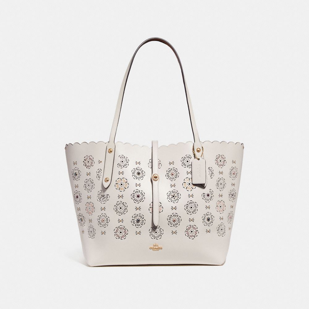 COACH F25195 Market Tote With Cut Out Tea Rose CHALK MULTI/LIGHT GOLD