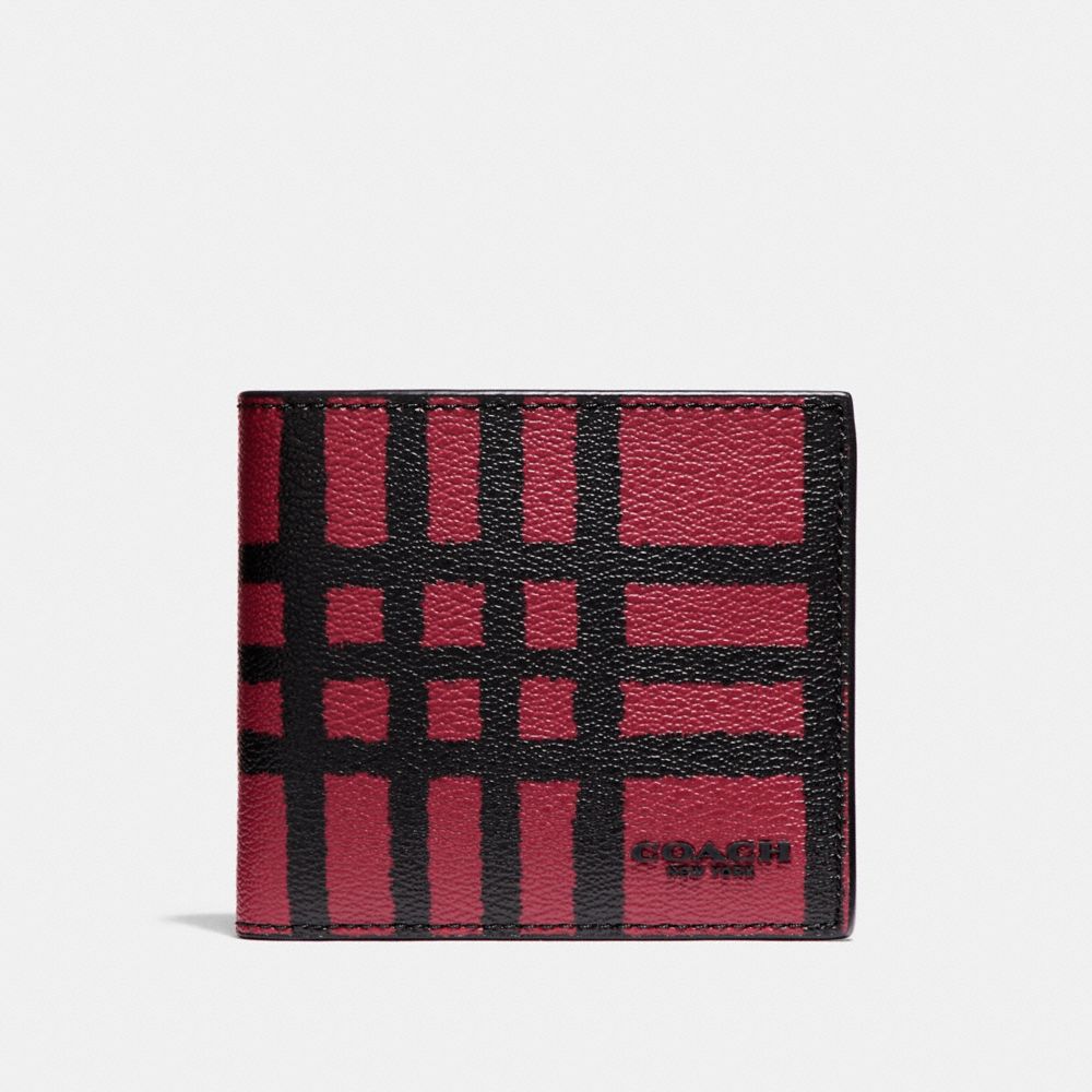 COACH F25196 Double Billfold Wallet With Wild Plaid Print CRIMSON/BLACK PLAID